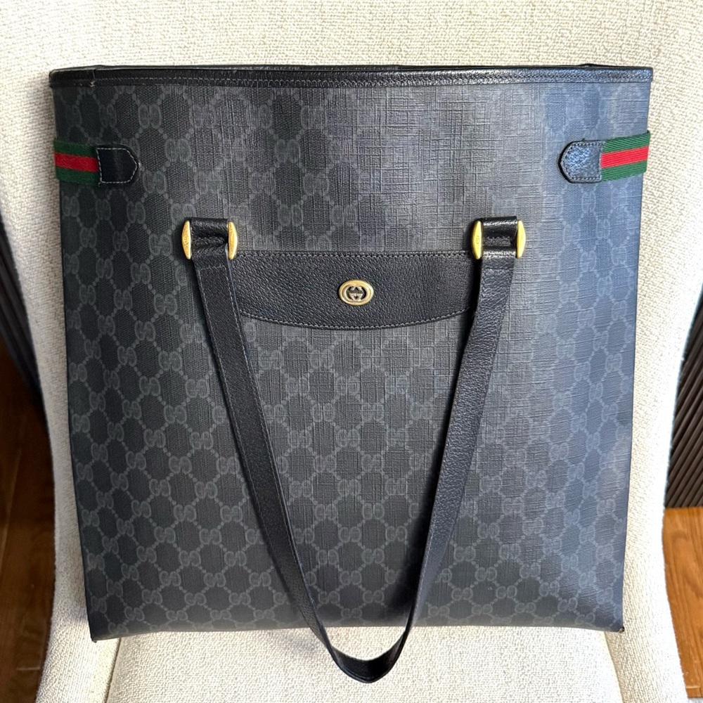 Gucci authentic black monogram coated canvas large tote bag - Picture 2 of 15